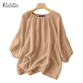 Zanzea เสื้อเบลาส์ คอกลม แขน 3/4 จับจีบ สไตล์เกาหลี สําหรับผู้หญิง