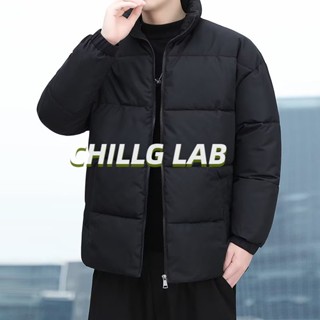 CHILLG LAB เสื้อแจ็คเก็ตผู้ชายฤดูหนาวเวอร์ชั่นเกาหลีของเทรนด์เสื้อผ้าฝ้ายหนาคอตั้งแบบหลวมๆ เสื้อผ้าฝ้ายหล่อแบบนักเลง