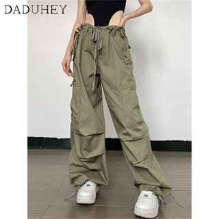 DaDuHey🎈 Womens Retro American Style High Waist Straight Pants Slimming Wide-Leg Casual Cargo Pants