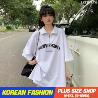 Plus size เสื้อผ้าสาวอวบ❤ เสื้อยืดสาวอวบอ้วน ไซส์ใหญ่ ผู้หญิง เสื้อโปโล ทรงหลวม แขนสั้น คอปก พิมพ์ ฤดูร้อน สไตล์เกาหลีแฟชั่น