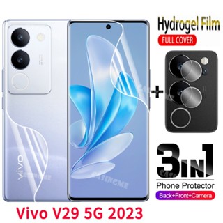 3in1 ฟิล์มไฮโดรเจลกันรอยหน้าจอ ด้านหลัง แบบนิ่ม ไม่ใช่กระจกนิรภัย สําหรับ Vivo V29 5G Vivo V29 V 29 VivoV29 V29Pro V29E 29V Pro 5G 2023 2023