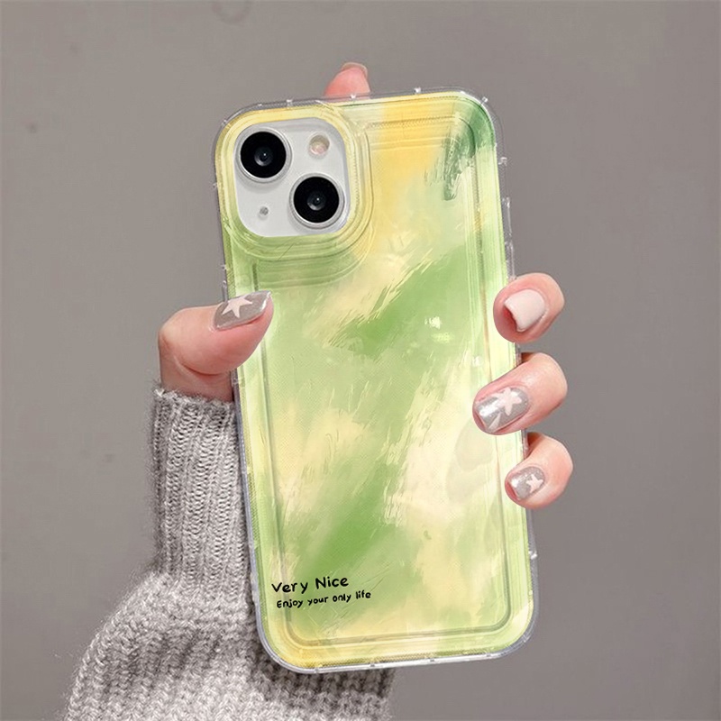เคสโทรศัพท์ TPU for iPhone 15 14 13 11 12 Pro Max 7 8 14 15 Plus XR 15 Pro Max X XS Max SE 2022 หญ้าสีเขียว ถุงลมนิรภัย