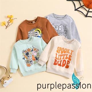 Purplepassion- เสื้อกันหนาวแขนยาว คอกลม พิมพ์ลายการ์ตูนตัวอักษรฮาโลวีน ฤดูใบไม้ร่วง สําหรับเด็กผู้ชาย