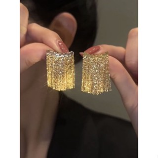 European and American design tasted metal style tassel earrings 2023 new fashion advanced sense s925 silver needle earrings earrings women