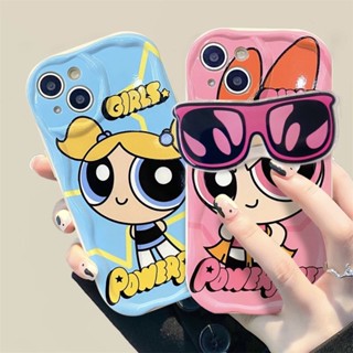 เคสโทรศัพท์มือถือ TPU ป้องกันกล้อง ลายการ์ตูน Powerpuff Girls 3D พร้อมขาตั้ง สําหรับ IPhone 14 13 Pro Max Mini 14Plus