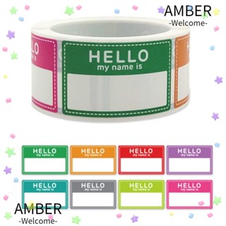 Amber สติกเกอร์แท็กชื่อ อเนกประสงค์ มีกาวในตัว ลาย Hello My Name is 8 สี สําหรับสํานักงาน 200 ชิ้น