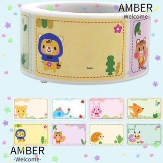 Amber สติกเกอร์แท็กชื่อ ทรงสี่เหลี่ยมผืนผ้า ลายการ์ตูนหมีน่ารัก มีกาวในตัว สําหรับตกแต่งปาร์ตี้