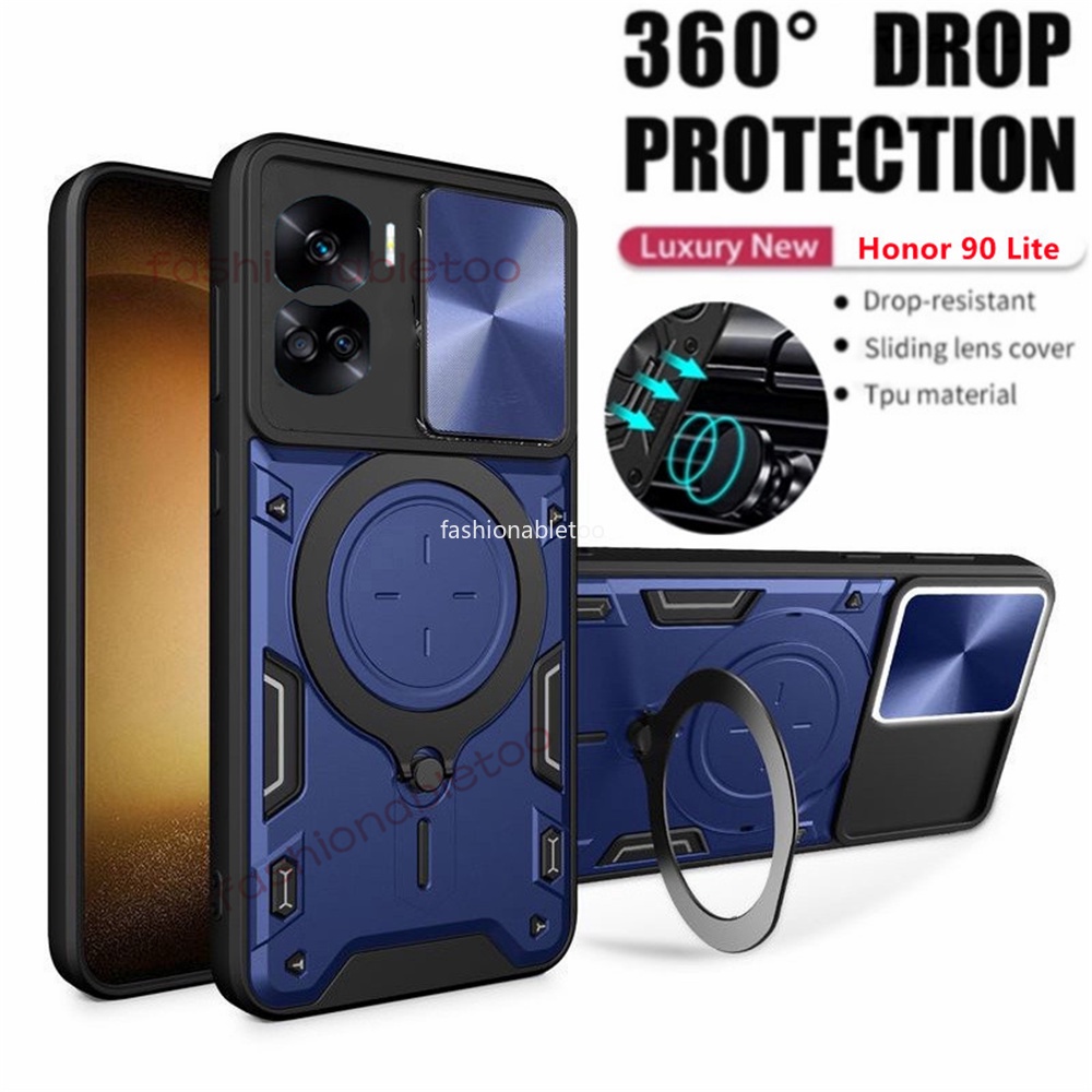 เคสโทรศัพท์มือถือ กันกระแทก ป้องกันเลนส์กล้อง พร้อมแหวนขาตั้ง สําหรับ Huawei Honor 90 pro Lite 90pro
