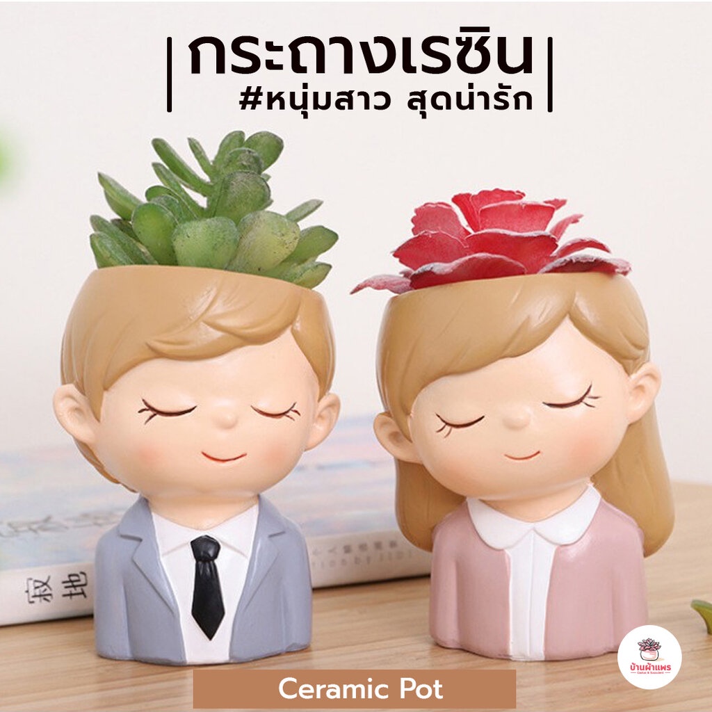 กระถางเรซินหนุ่มสาว สุดน่ารัก ไม้อวบน้ำ กุหลาบหิน cactus&succulent หลากหลายสายพันธุ์