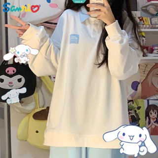 Sanrio Cinnamoroll Y2k เสื้อโปโล แขนยาว ทรงหลวม แฟชั่น สําหรับผู้หญิง [GM]