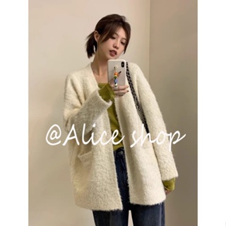 Alice  เสื้อแฟชั่นผู้หญิง เสื้อแขนยาว คลุม ไหมพรม ครอปเสื้อแขนยาว  สบาย Chic ins Beautiful A91K5IH 36Z230909