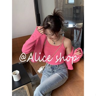 Alice เสื้อแฟชั่นผู้หญิง เสื้อแขนยาว คลุม ไหมพรม ครอปเสื้อแขนยาว A91K5FN