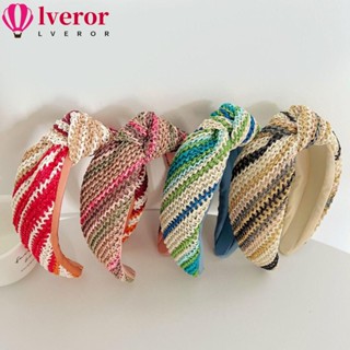 Lveror ที่คาดผม ผ้าโพลีเอสเตอร์ไฟเบอร์ แบบยืดหยุ่น ผูกปมฟาง เครื่องประดับ สําหรับผู้หญิง