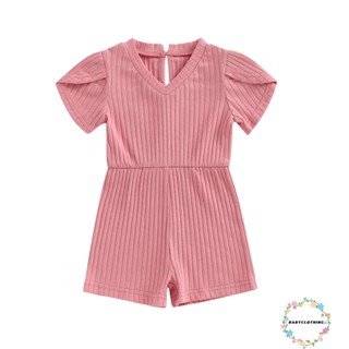 Babyclothes- ชุดจั๊มสูทรอมเปอร์ คอวี แขนสั้น สีพื้น ทรงหลวม ฤดูร้อน สําหรับเด็กผู้หญิง