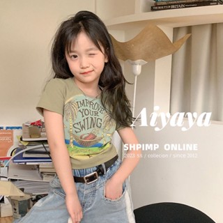 Aiyaya เสื้อผ้าเด็กผู้หญิง เสื้อยืดเด็ก แฟชั่นเด็ก สไตล์เกาหลี เหมาะสำหรับเด็กผู้หญิงอายุ 2-10 ปี （761）