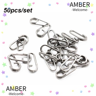 Amber แหวนสเตนเลส ทรงวงรี ล็อคเร็ว แบบพกพา ทนทาน สําหรับตกปลา 50 ชิ้น ต่อล็อต