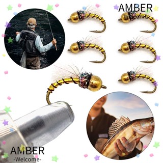 Amber ตะขอตกปลา Nymph 14# 16# 18# หัวสีทอง 14# 16# 18# 5 ชิ้น