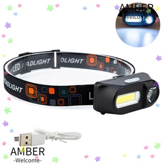 Amber ไฟหน้า LED ขนาดเล็ก ชาร์จไฟได้ 18650 สําหรับตกปลา ตั้งแคมป์ เดินป่า กลางคืน