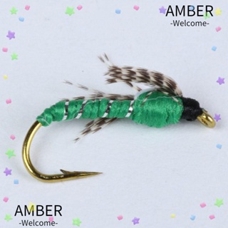 Amber เหยื่อตกปลา รูปมงกุฎ Caddis Nymph Fly 10#12# เหยื่อตกปลา รูปหนอน ขนสัตว์ สีดํา