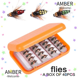 Amber เหยื่อตกปลาเทราท์ แมลงปลอม สีน้ําตาล แบบพกพา 2 ชิ้น