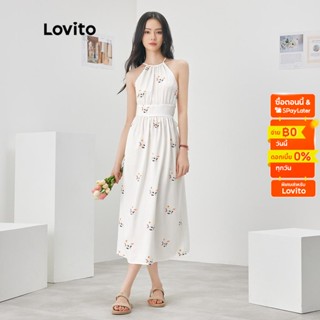 Lovito เดรสลำลอง เปิดหลัง รัดเอว สำหรับสตรีL52AD079 (สีขาว)