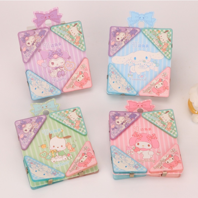 คลิปหนีบกระดาษ ทรงสามเหลี่ยม ลายการ์ตูน Sanrio ป้องกันการม้วนม้วน สําหรับนักเรียน