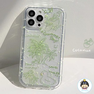 เคสโทรศัพท์มือถือ TPU แบบนิ่ม ลายต้นมะพร้าว สีเขียว กันกระแทก สําหรับ IPhone 11 12 13 14 Pro Max