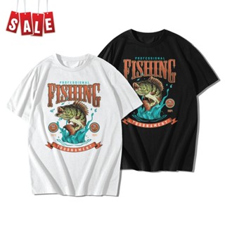 ไฟ! FISHING แข่งตกปลา เสื้อยืดแขนสั้นคอกลม Cotton 100% สกรีนลาย