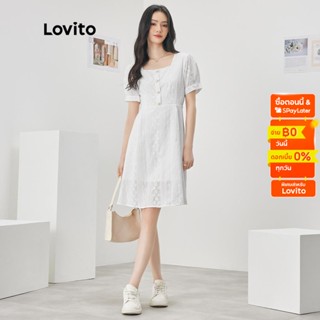 Lovito เดรสลำลองสีพื้น รัดเอว มีกระดุม สำหรับสตรีL52AD072 (สีขาว)