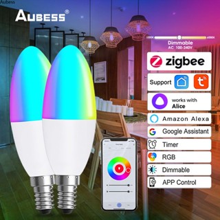 Tuya Zigbee สมาร์ท Candelabra หลอดไฟยุโรป E14 Rgb + cct 100-240v 5w หลอดไฟ LED หรี่แสงได้ Aube