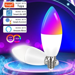 หลอดไฟสมาร์ท Wifi E14 หลอดไฟเทียน Rgb + cw + ww 5w 7w 9w แอปพลิเคชั่น Tuya Smart Life การควบคุมเสียงเข้ากันได้กับ Alexa Google Home Aube