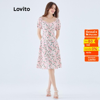 Lovito ชุดเดรส แขนสั้น ลายดอกไม้ ทรงเอ ลำลอง สำหรับผู้หญิง L49ED097 (หลากสี)