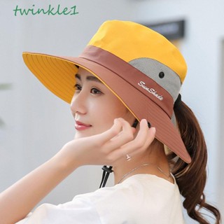 Twinkle1 หมวกบักเก็ตแฟชั่น ระบายอากาศ ปีกใหญ่ ฤดูร้อน ตกปลา เชือกรูด เดินป่า หมวกกันแดด