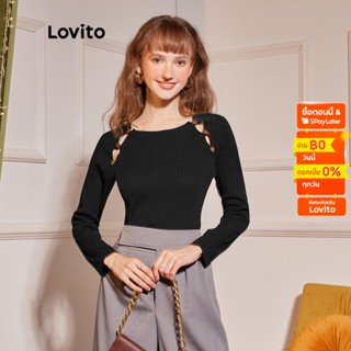 Lovito LIFE IS A PARTY เสื้อยืดลําลอง แขนสั้น สีดํา สําหรับผู้หญิง L40EE015