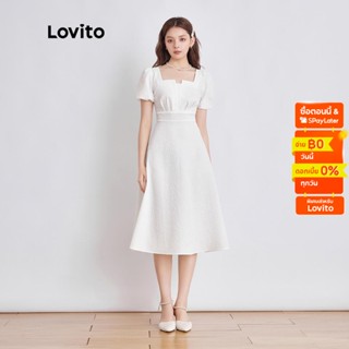 Lovito ชุดเดรส คอสี่เหลี่ยม เรียบง่าย โรแมนติก สําหรับผู้หญิง L44AE019 (สีขาว)