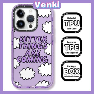 Venki - เข้ากันได้สำหรับ เคสไอโฟน เคสไอโฟน11 เคส iphone 11 Soft Case เคสใสหนากันกระแทกกรอบป้องกันกล้องขอบสีม่วงเรียบง่ายเมฆภาษาอังกฤษเข้ากันได้กับ iPhone 13 12 11 Pro Max XR XS 7