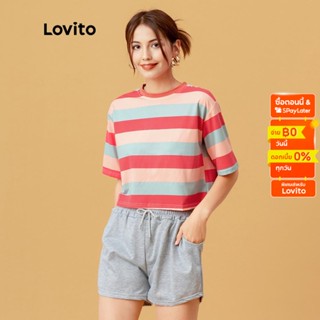 Lovito เสื้อยืดลำลอง สีสันสดใส ลายทาง L05250 (สีเหลือง/ชมพู)