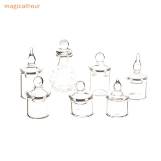 Magicalhour^^ ขวดโหลแก้วใส ขนาดเล็ก พร้อมฝาปิด สําหรับตกแต่งบ้านตุ๊กตา 1:12