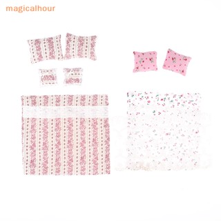 Magicalhour^^ ชุดเครื่องนอน ผ้าห่ม หมอน ผ้าห่ม ลูกไม้ ขนาดเล็ก 1:12 อุปกรณ์เสริม สําหรับตกแต่งบ้านตุ๊กตา 1 ชุด