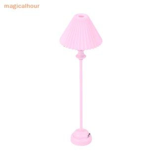 Magicalhour^^ โคมไฟตั้งโต๊ะ LED 1:12 สีชมพู สําหรับตกแต่งบ้านตุ๊กตา