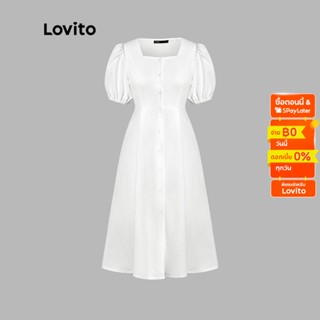 Lovito เดรสลำลองสีพื้น คอสี่เหลี่ยม สำหรับสตรี L45AD033(สีขาว)