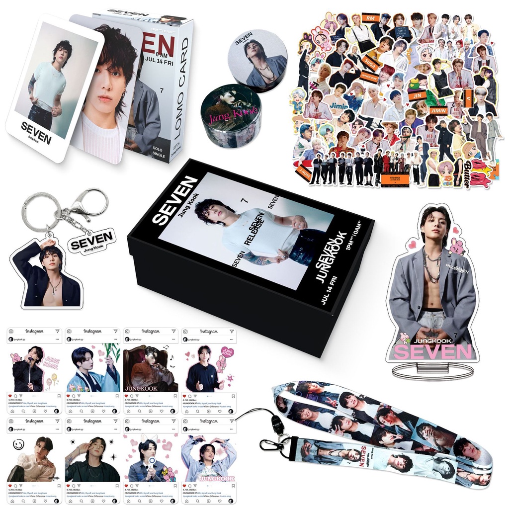 BTS JUNGKOOK SEVEN Keychain Sticker Card Standee Gift Box Set