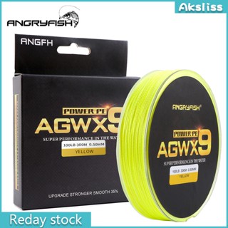 Aks ANGRYFISH Diominate X9 สายเอ็นตกปลา PE แบบถัก 300 ม. 327 หลา 15LB-100LB สีเหลือง 9 เส้น