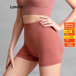 Lovito กางเกงขาสั้น พิมพ์ลายตัวอักษร สไตล์สปอร์ต L05219 (สีชมพู / สีดำ)