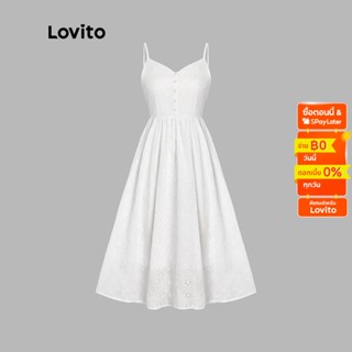 Lovito เดรสน่ารัด ลาลยอกไม้ ทรงรัดเอว สำหรับสตรี L45AD039(สีขาว)