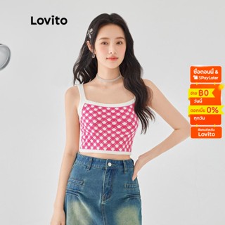 Lovito เสื้อกล้าม ลายตาราง แขนกุด สำหรับสตรี  L49AD042 (สีกาแฟ/ขาว/ชมพู)