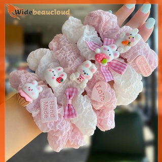 Widebeaucloud ยางรัดผมหางม้า รูปกระต่าย สตรอเบอร์รี่ สีชมพู สไตล์เกาหลี สําหรับผู้หญิง