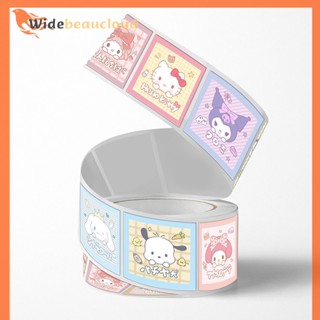 Widebeaucloud สติกเกอร์เทปกาว ลายการ์ตูนอนิเมะ Sanrio Kawaii น่ารัก มีกาวในตัว สําหรับติดตกแต่งสมุด 500 ชิ้น ต่อม้วน