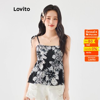 Lovito เสื้อครอป แขนกุด ผูกเชือก ลายดอกไม้ สไตล์ลำลอง สำหรับผู้หญิง L49AD031 (สีขาว)