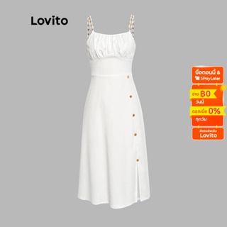 Lovito LIFE IS A PARTY ชุดเดรส แต่งกระดุม หรูหรา สําหรับผู้หญิง L40EE043 (สีขาว)